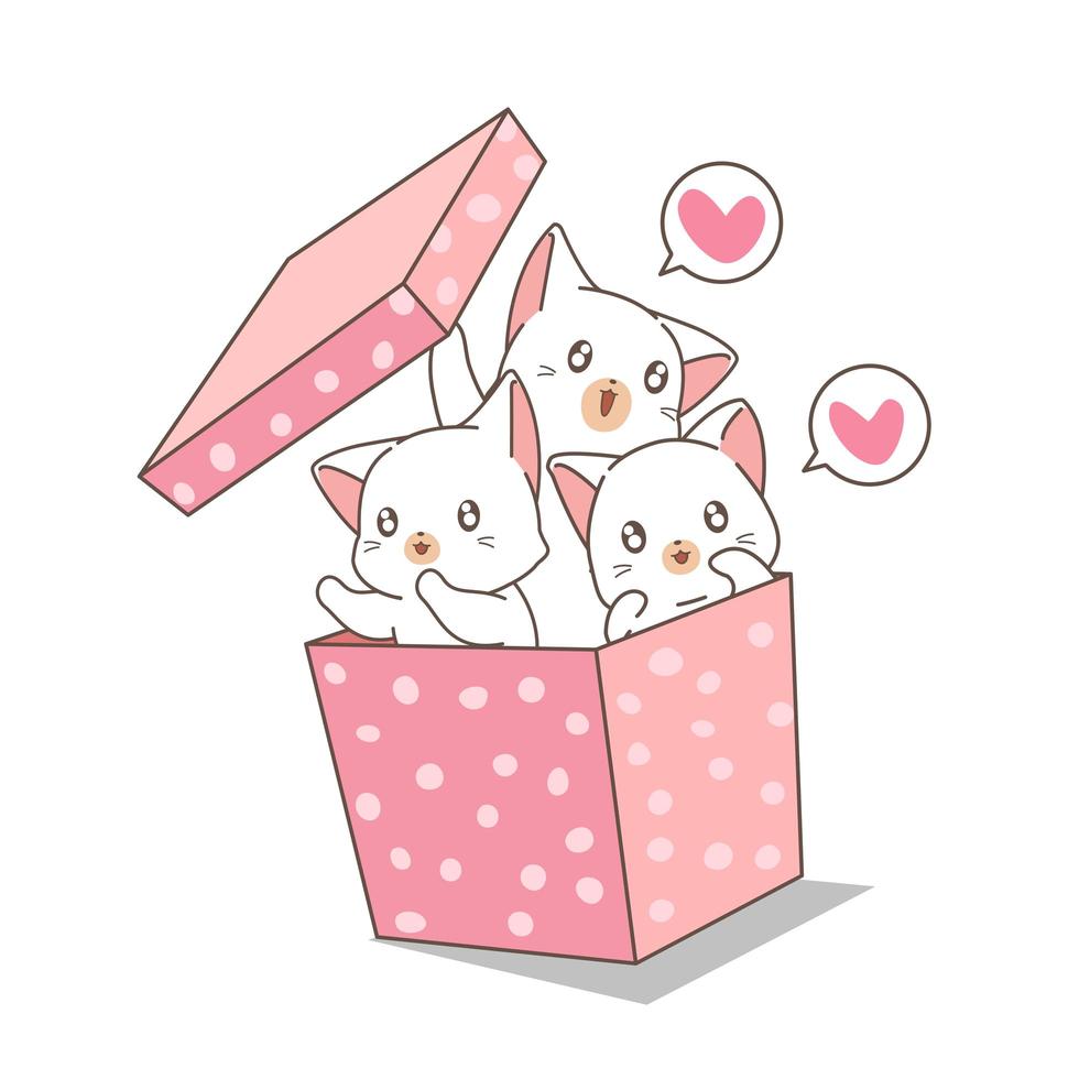 Hand Drawn Cats in Pink Polka Dot Box  vector