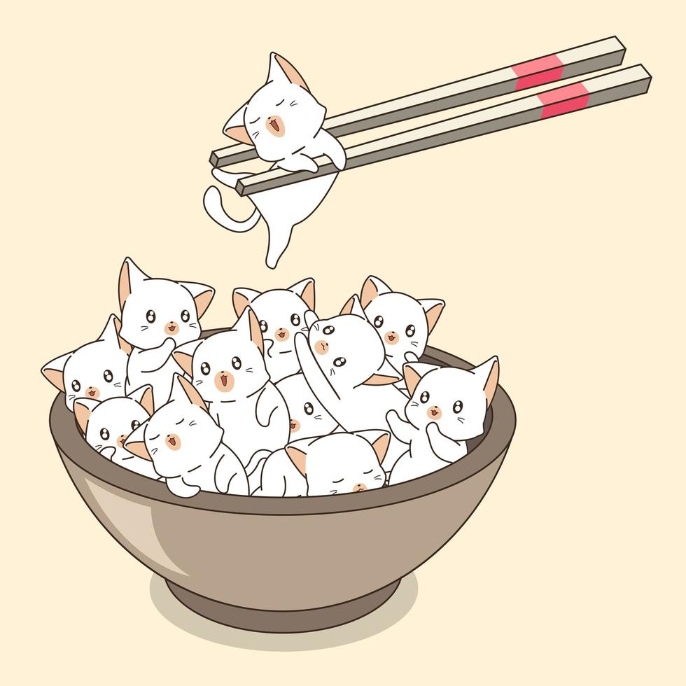 Hand Drawn Cats in Bowl with Chopsticks 952633 Vector Art at Vecteezy