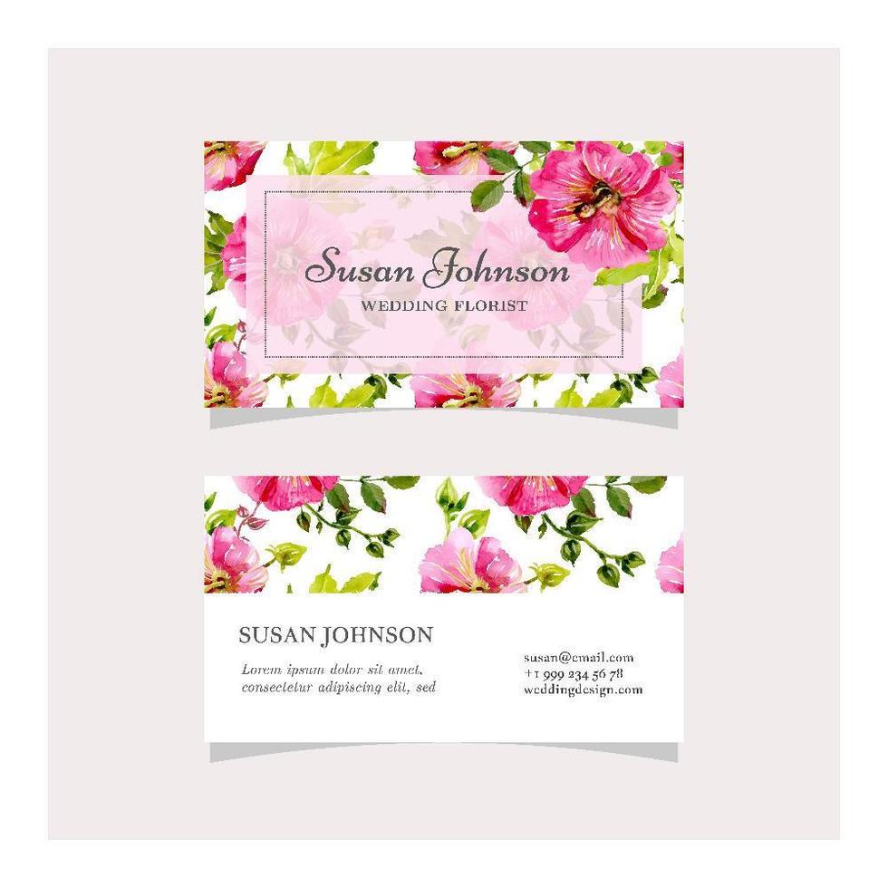 Magenta Hand Drawn Floral Business Card vector
