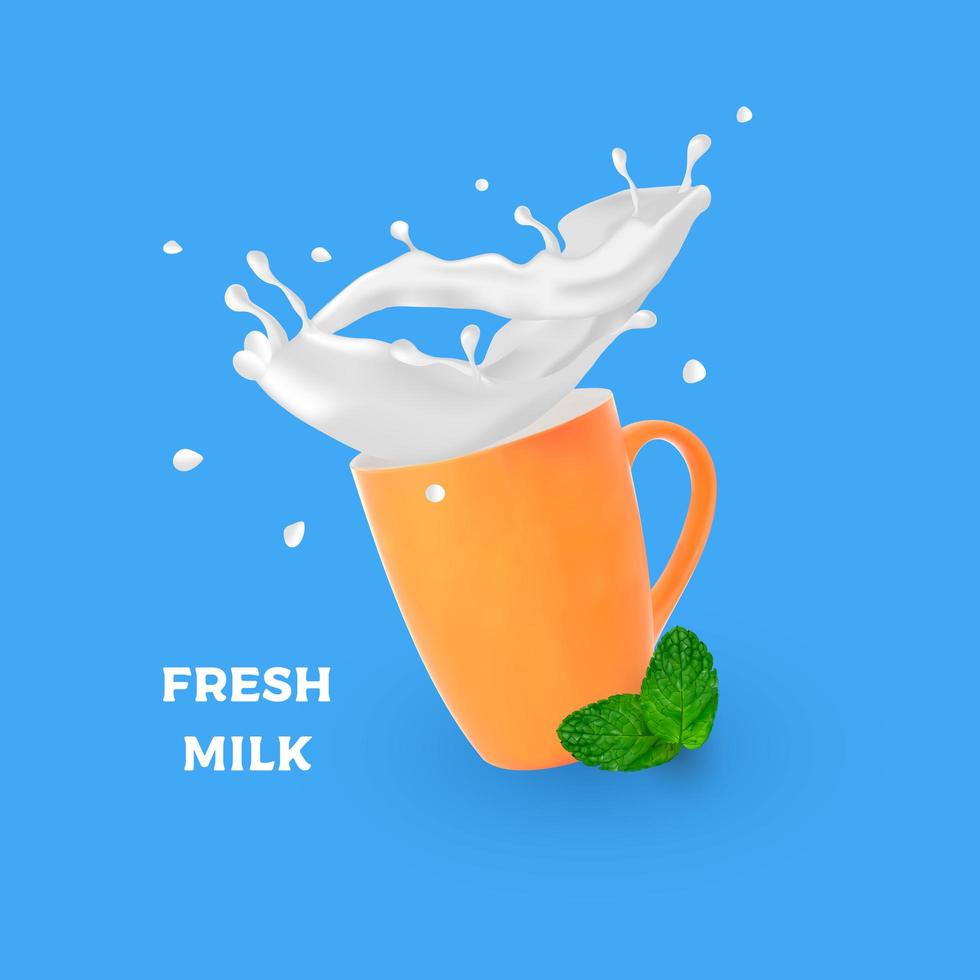 Realistic Orange Mug with Splash of Milk  vector