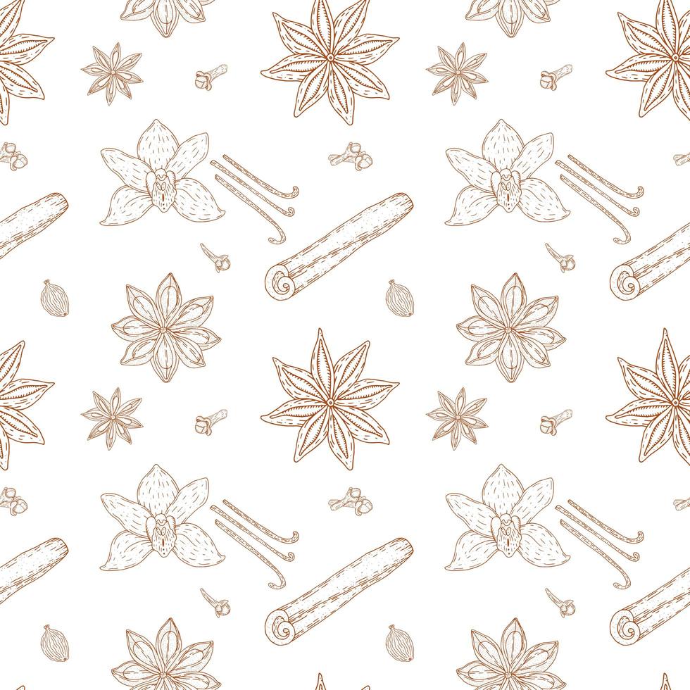 Baking Spices Hand Drawn Seamless Pattern vector