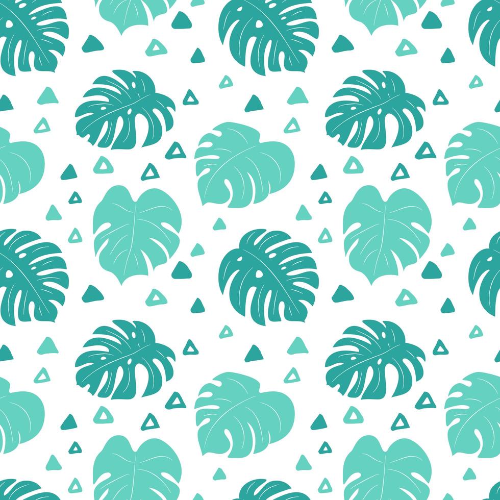 Monstera Light Blue Leaves Seamless Pattern  vector