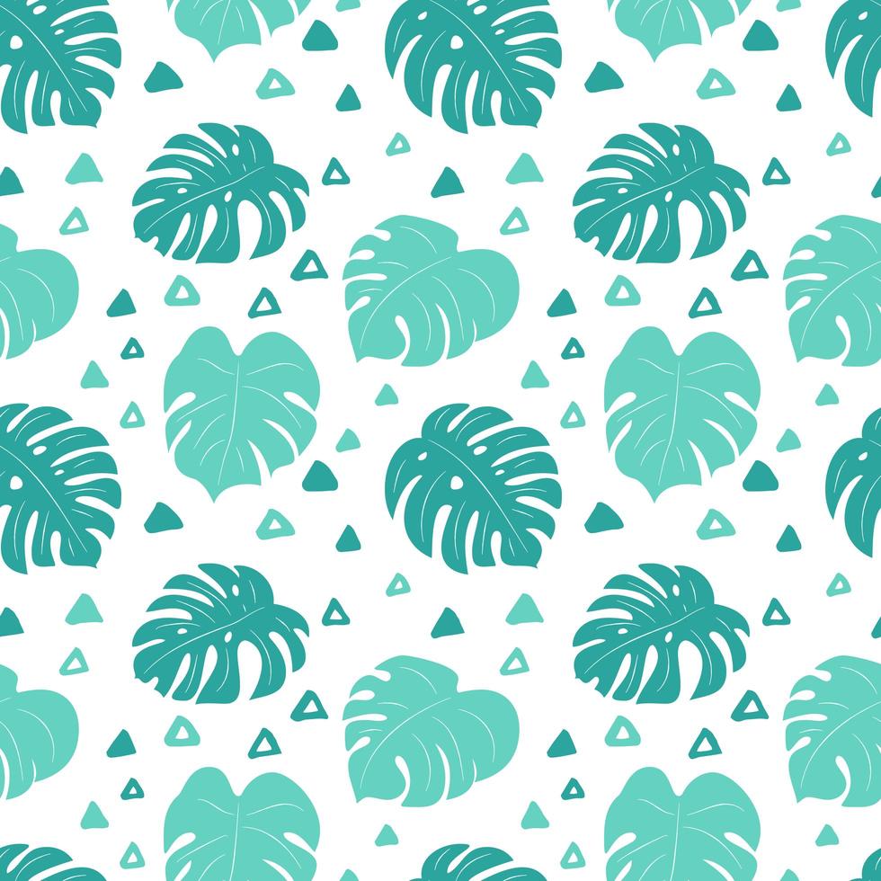 Monstera Light Blue Leaves Seamless Pattern  vector