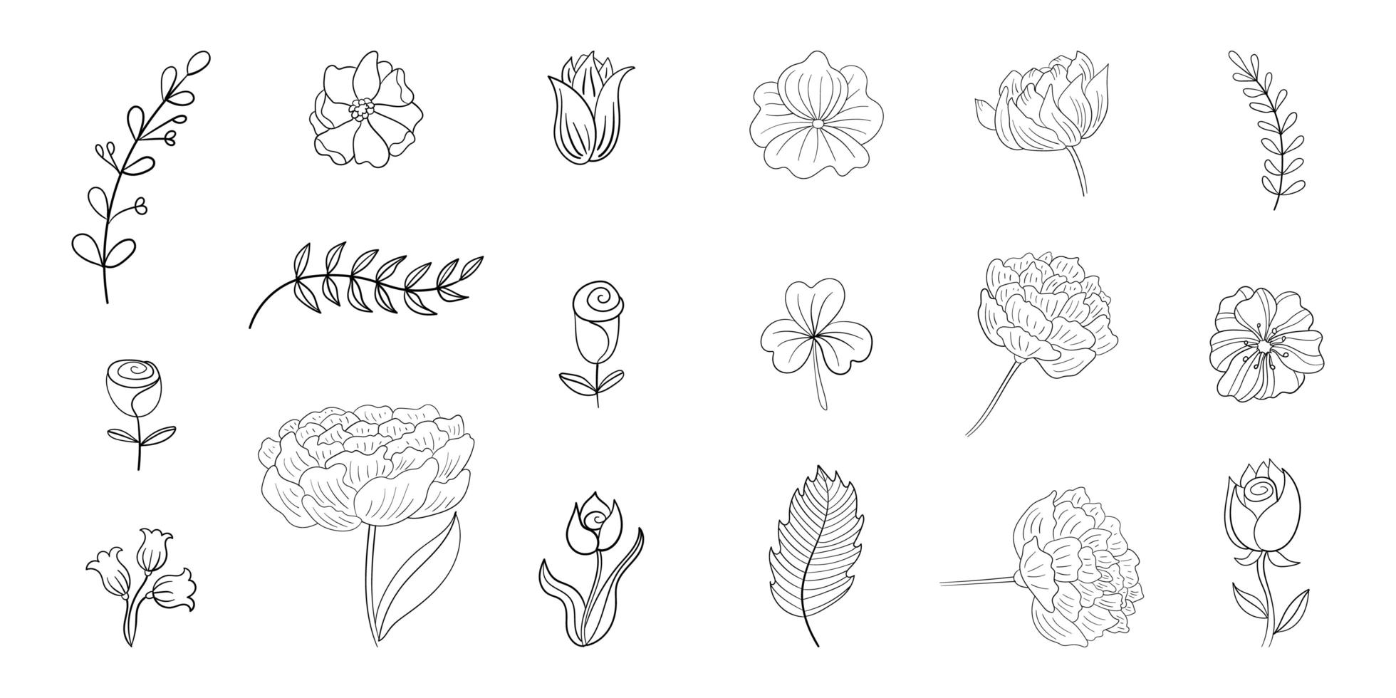 Set of Simple Flower Line Doodles  vector