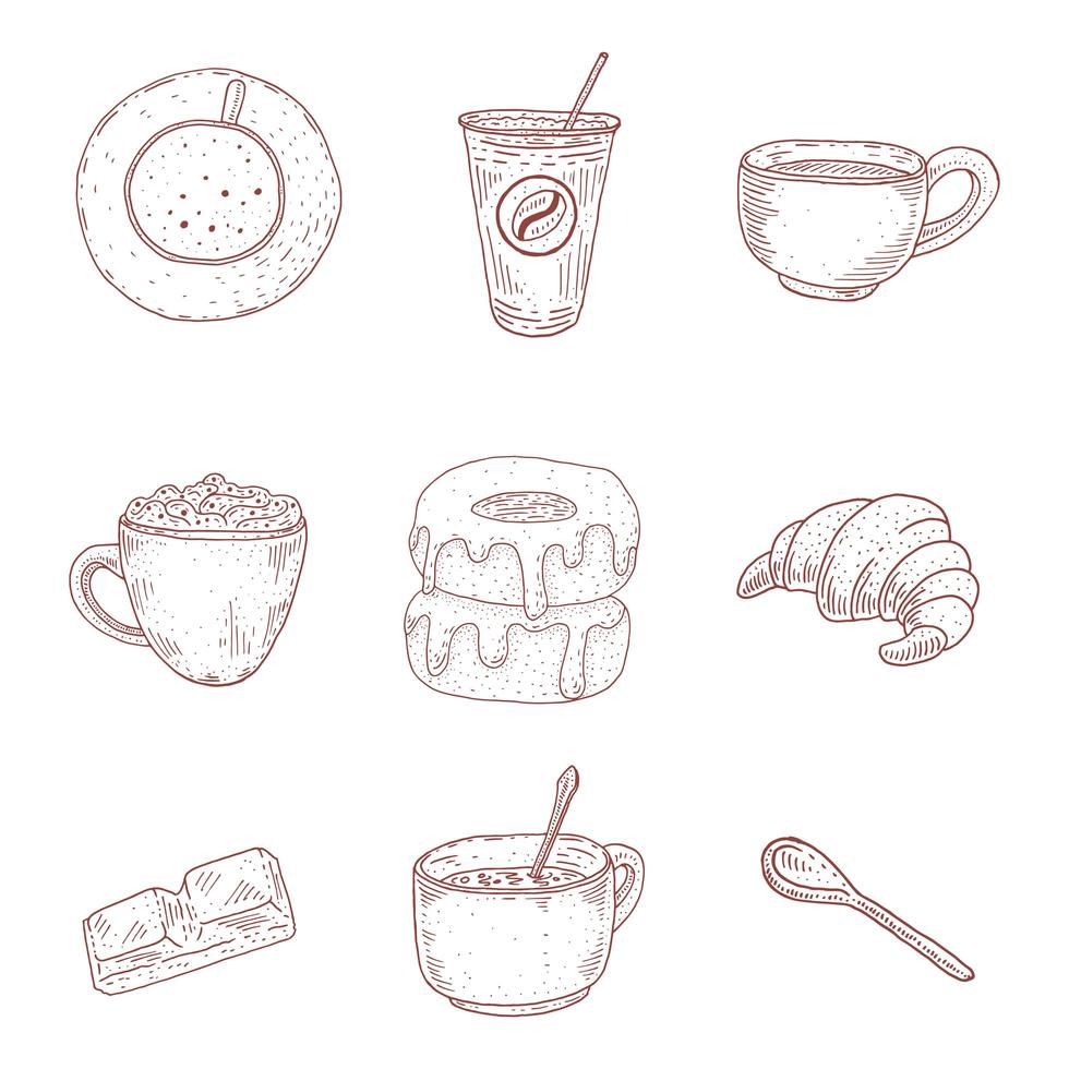 Vintage Coffee and Desserts Hand Drawn Set vector