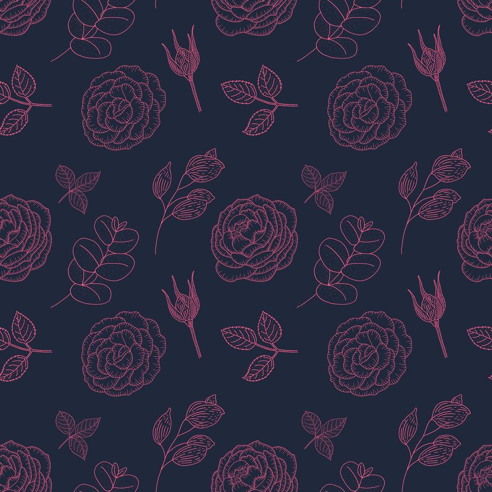 Vintage Rose Drawing Seamless Pattern vector