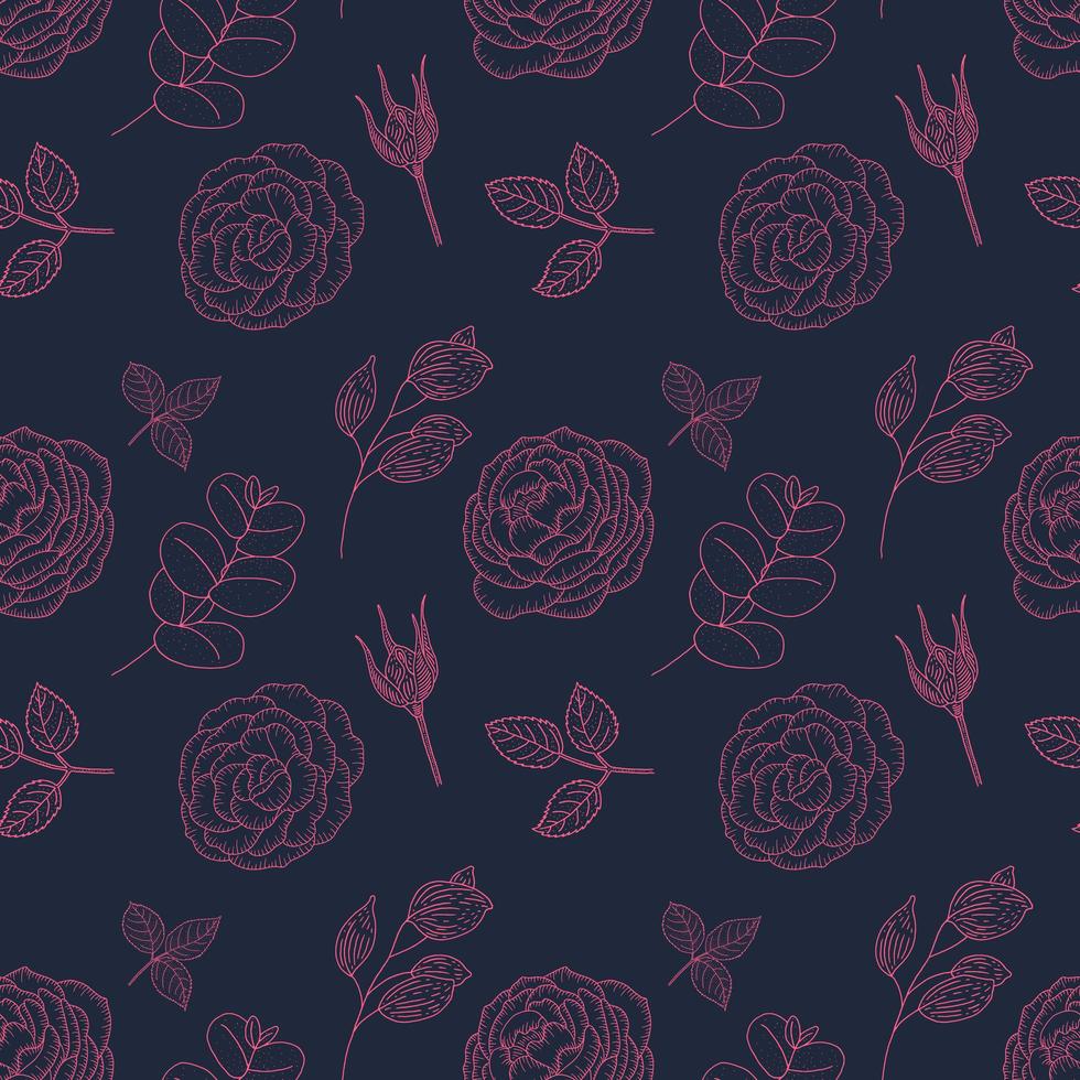 Vintage Rose Drawing Seamless Pattern