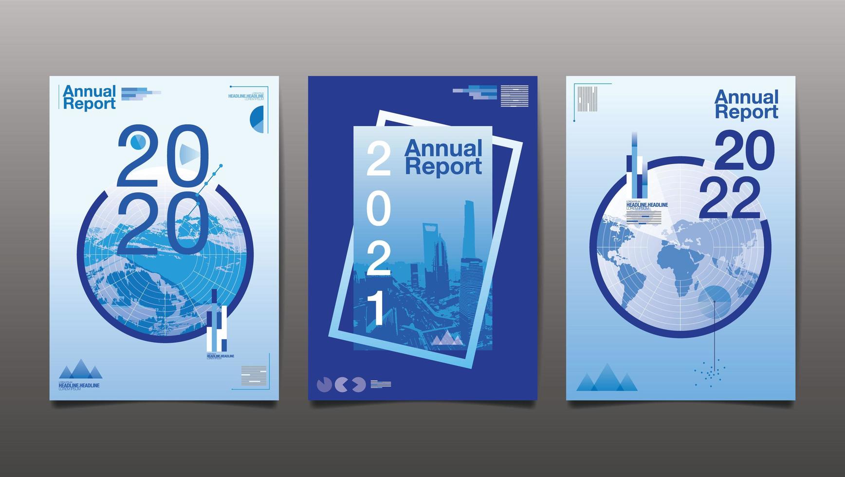 Set of There Blue Annual Report Covers  vector