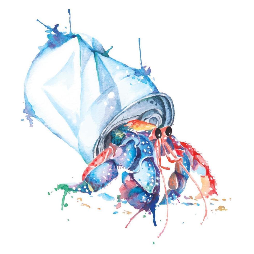 Watercolor Hermit Crabs Painted in Can vector