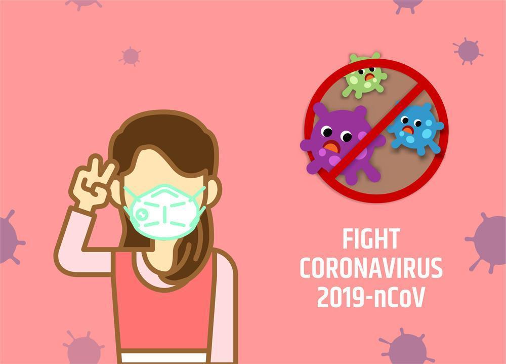 Mujer con máscara médica en la lucha contra el coronavirus. vector