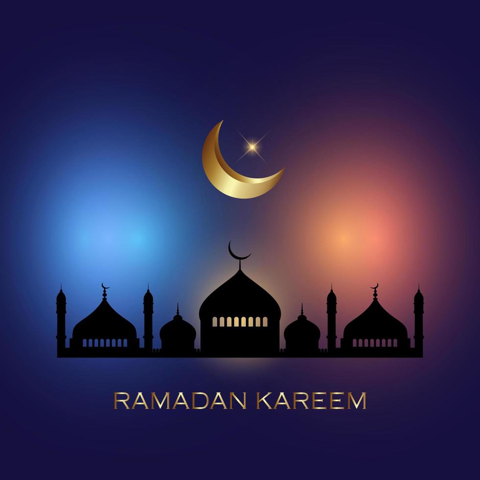 Ramadán Kareem con siluetas de mezquita vector