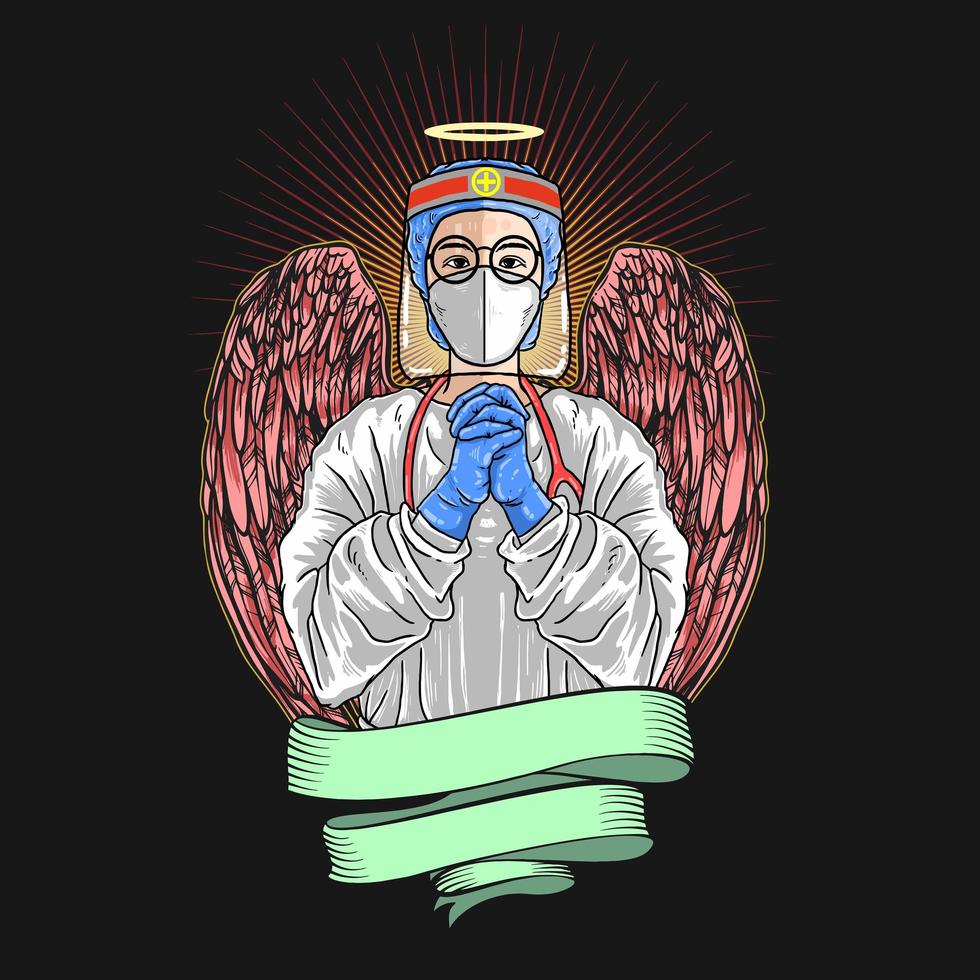 Illustration of Doctor with Wings and a Banner vector