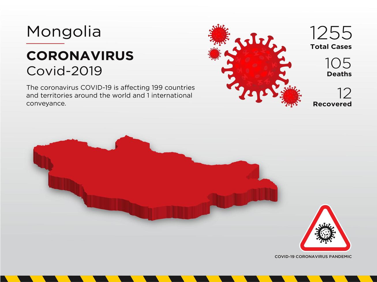 Mongolia Affected Country Map of Coronavirus vector