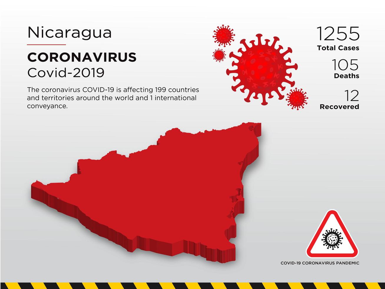 Nicaragua mapa del país afectado de coronavirus vector