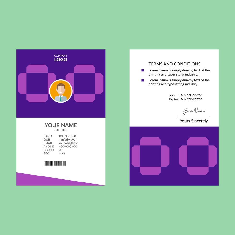 Purple Rounded Square Design ID Card  vector