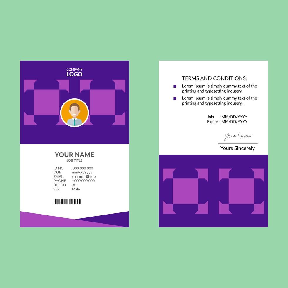 tarjeta de identificación de forma cuadrada púrpura vector