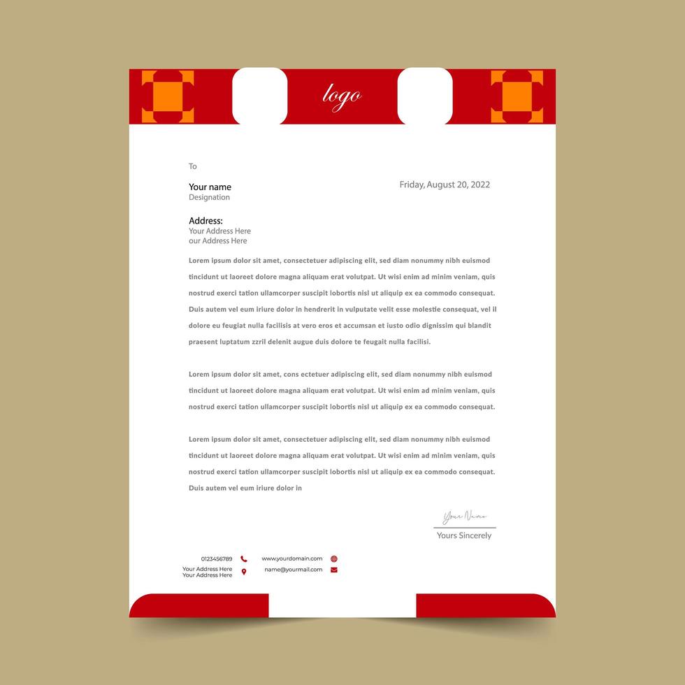 Orange and Red Geometric Letterhead Template  vector