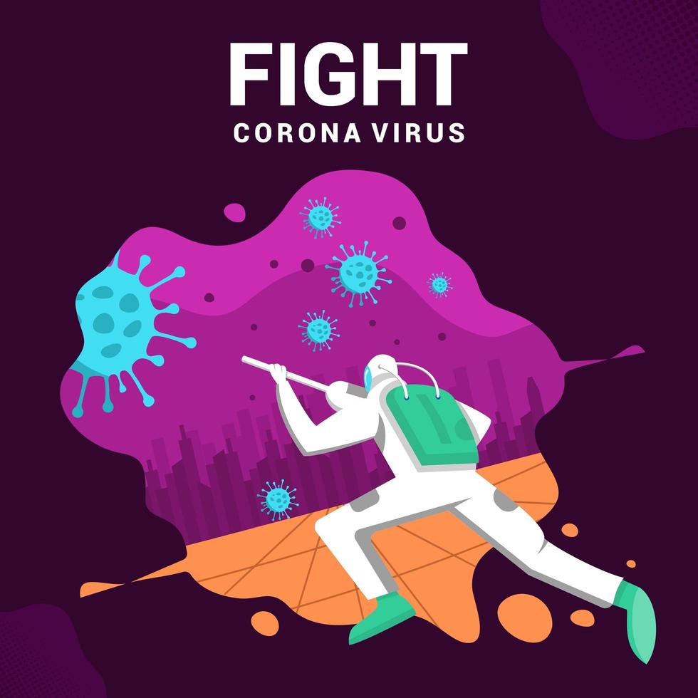 hombre luchando contra el virus corona vector