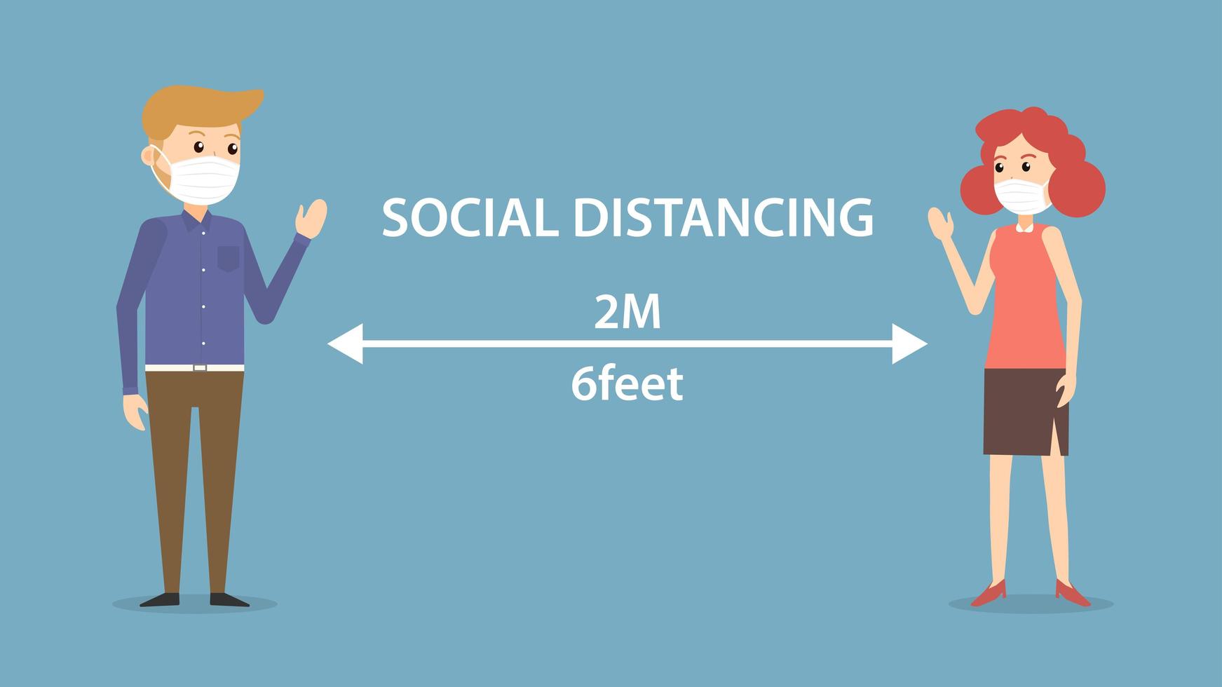 Social distancing man and woman vector