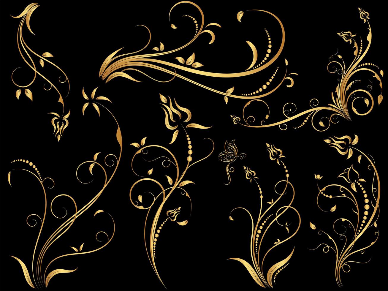 Set of gold vintage floral ornaments vector