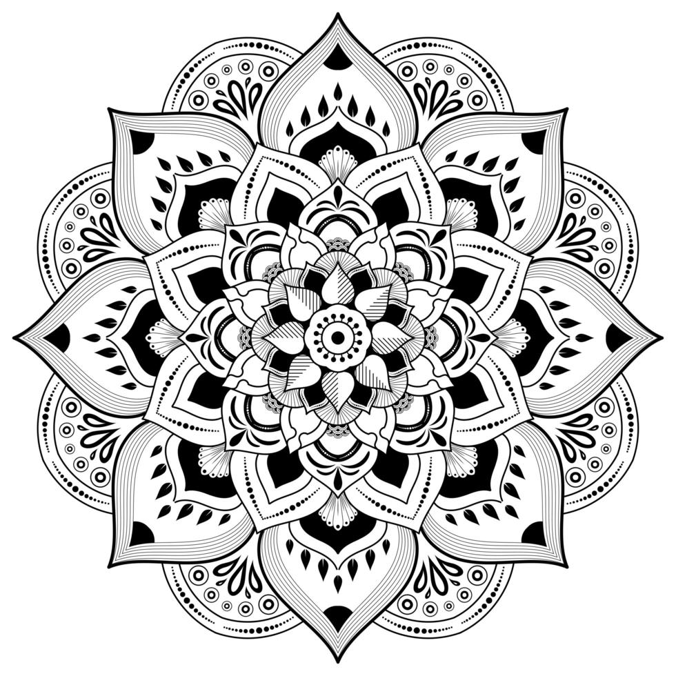 flor de mandala en blanco y negro vector