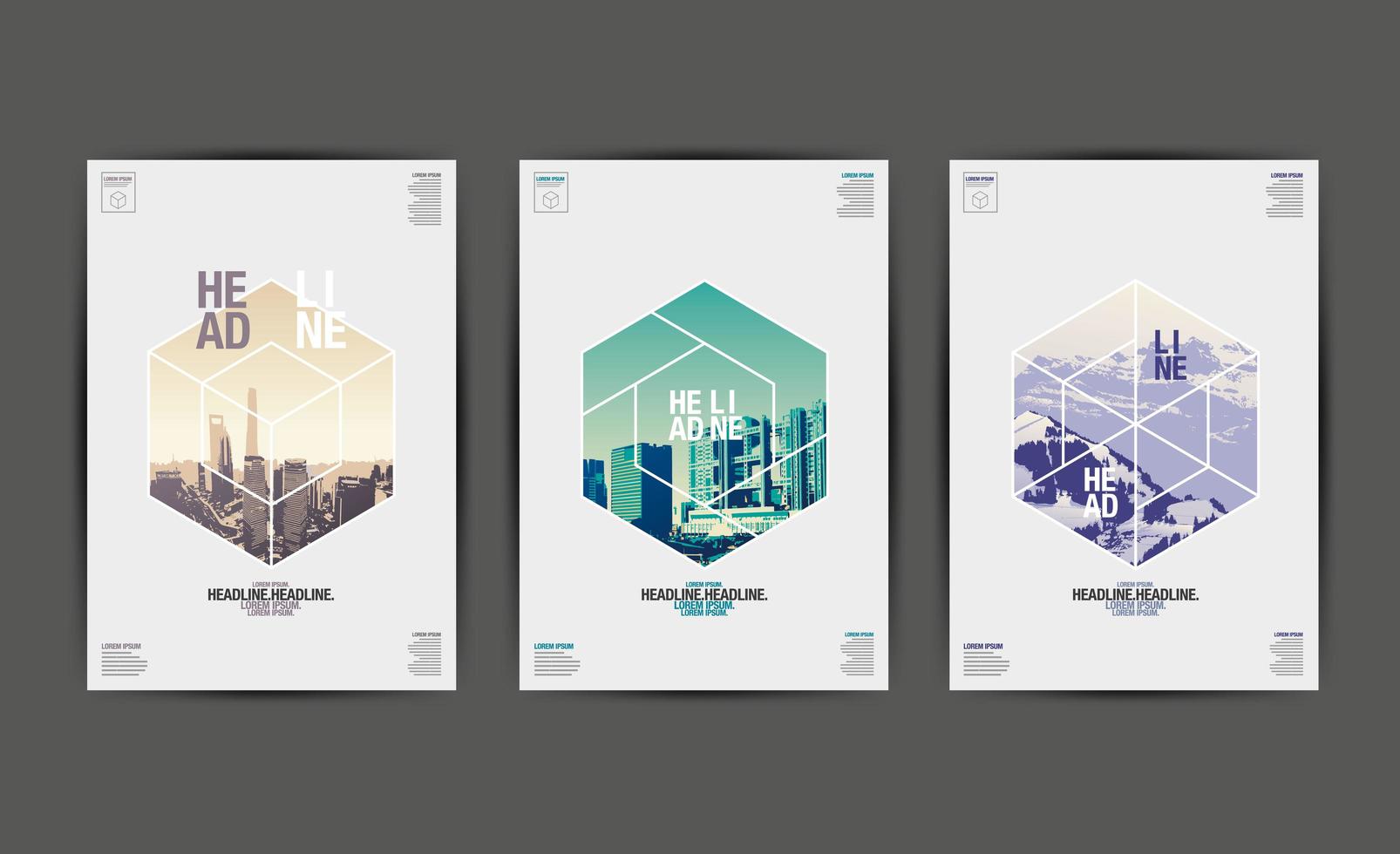 Annual Report Covers with Images in Hexagon Shape vector