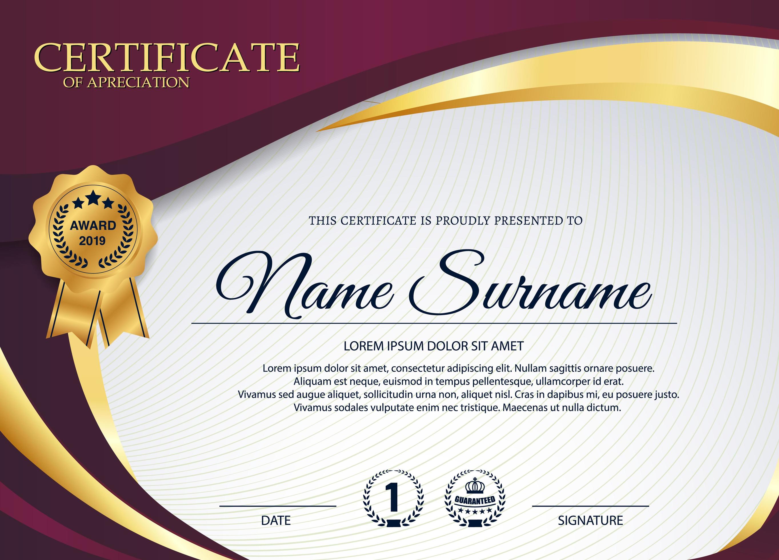 Purple and Gold Certificate Of Appreciation 953926 Vector Art at Vecteezy