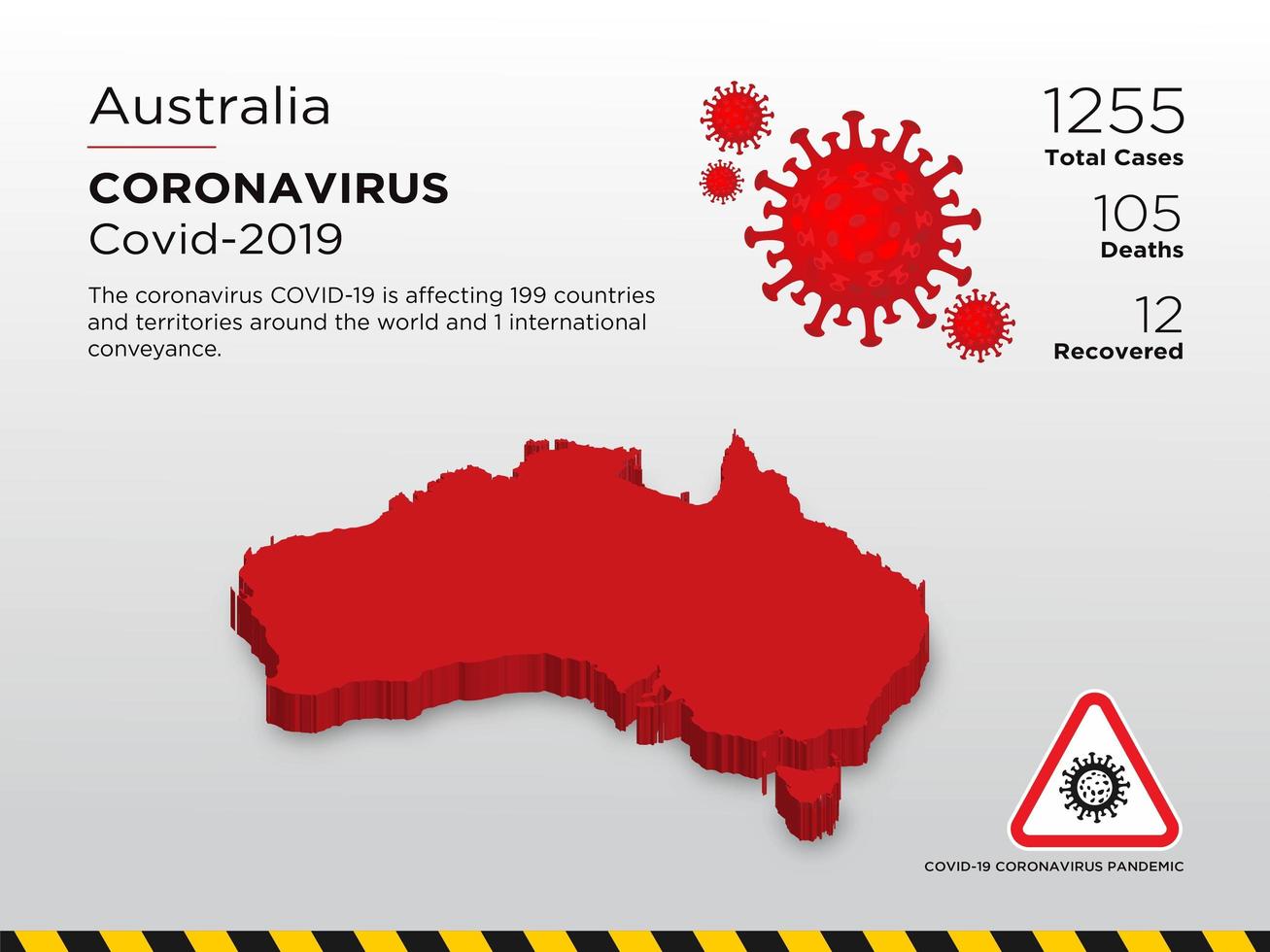 Australia mapa del país afectado de la propagación del coronavirus vector