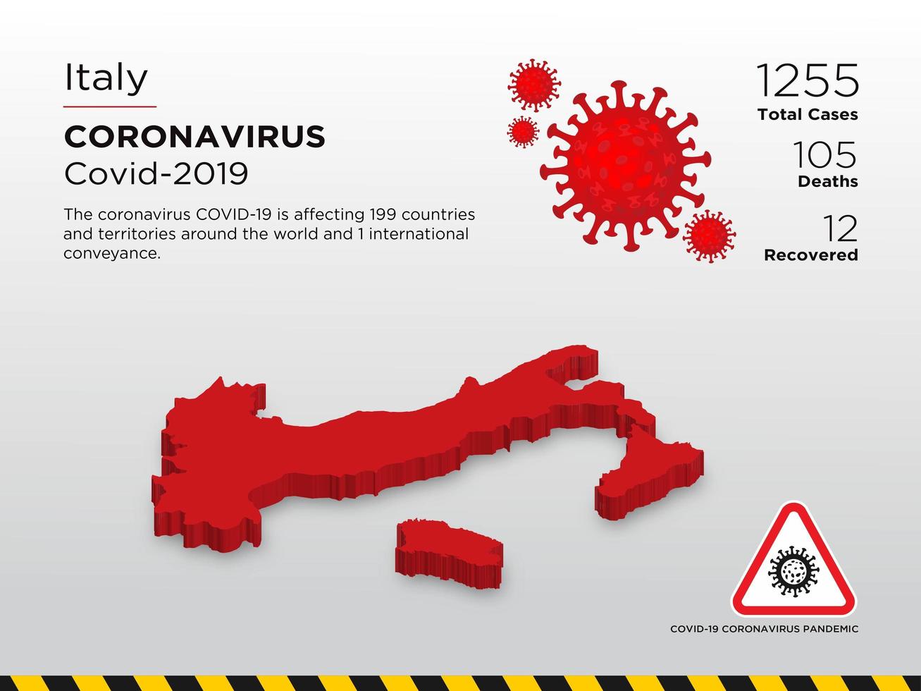 Italy Affected Country Map of Coronavirus Spread  vector