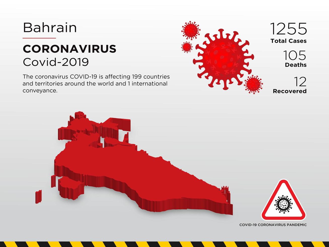 Bahrain Affected Country Map of Coronavirus Spread  vector