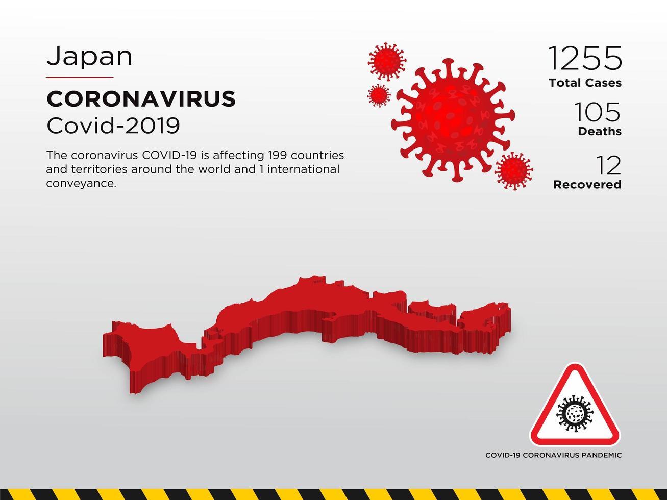 Japón afectó el mapa del país de la propagación del coronavirus vector