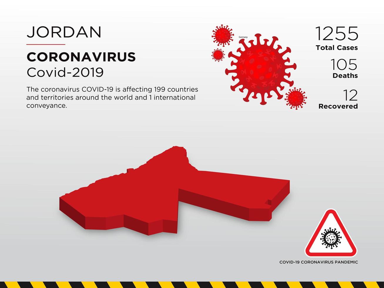 Jordania afectó el mapa del país de la propagación del coronavirus vector