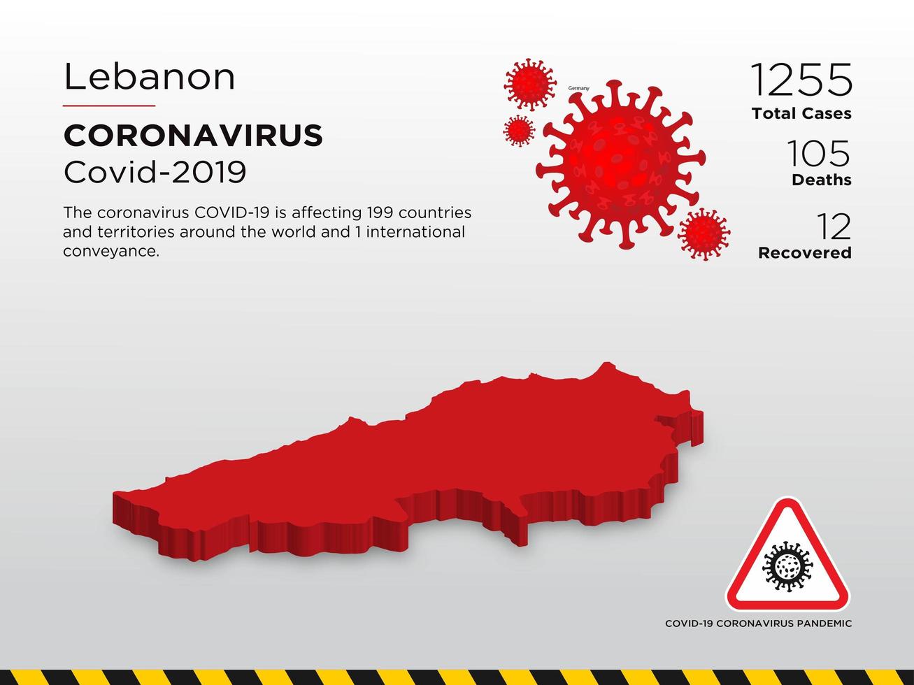 Mapa de país afectado por propagación de coronavirus en lebnanon vector