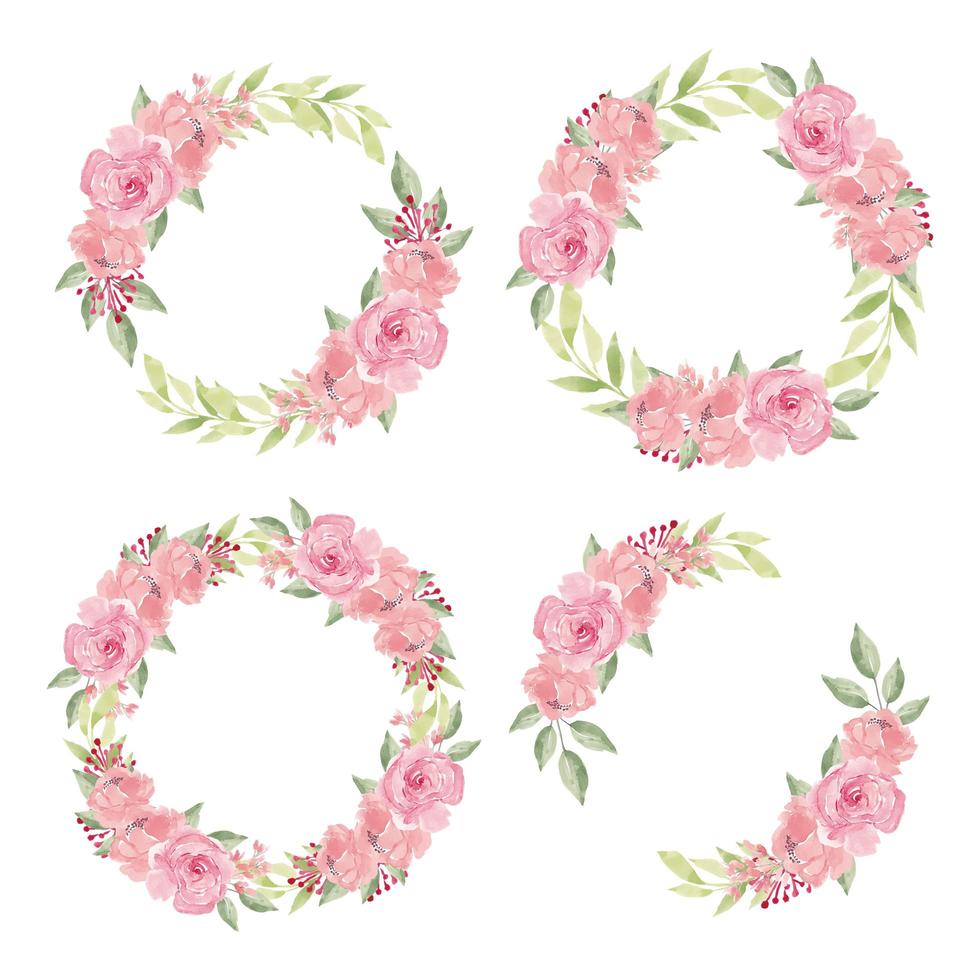 Watercolor Rose Wreath Set vector