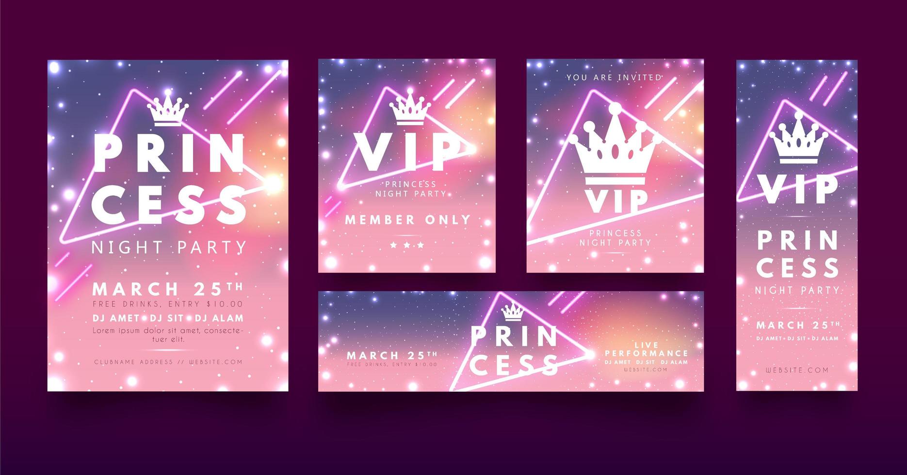 Princess style party flyer with sparkles vector