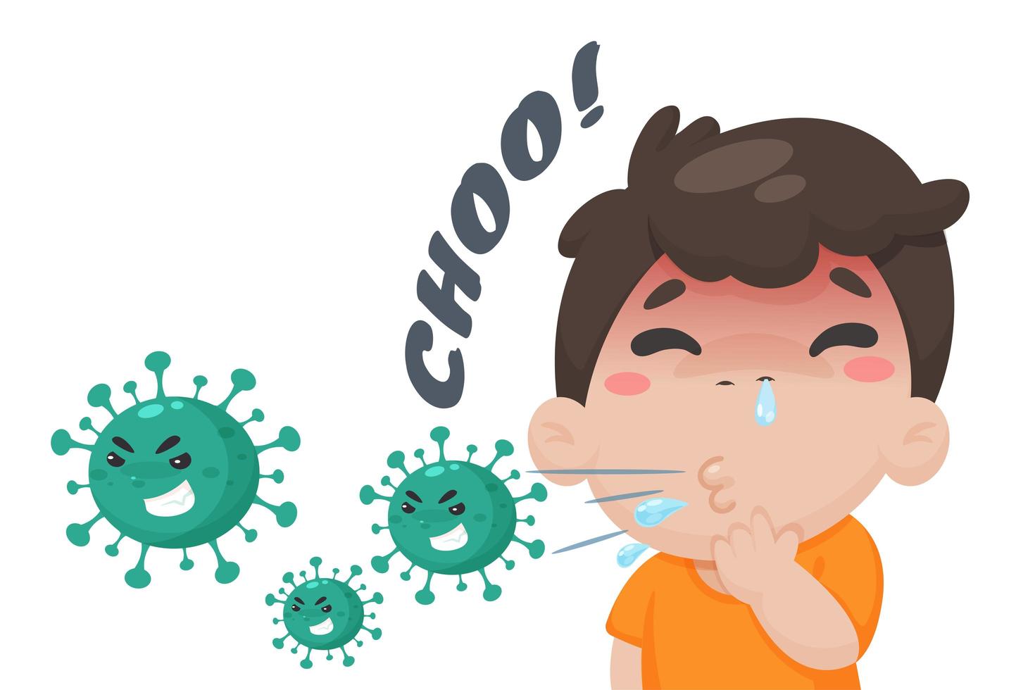 Boy Sneezing  in Cartoon Style vector