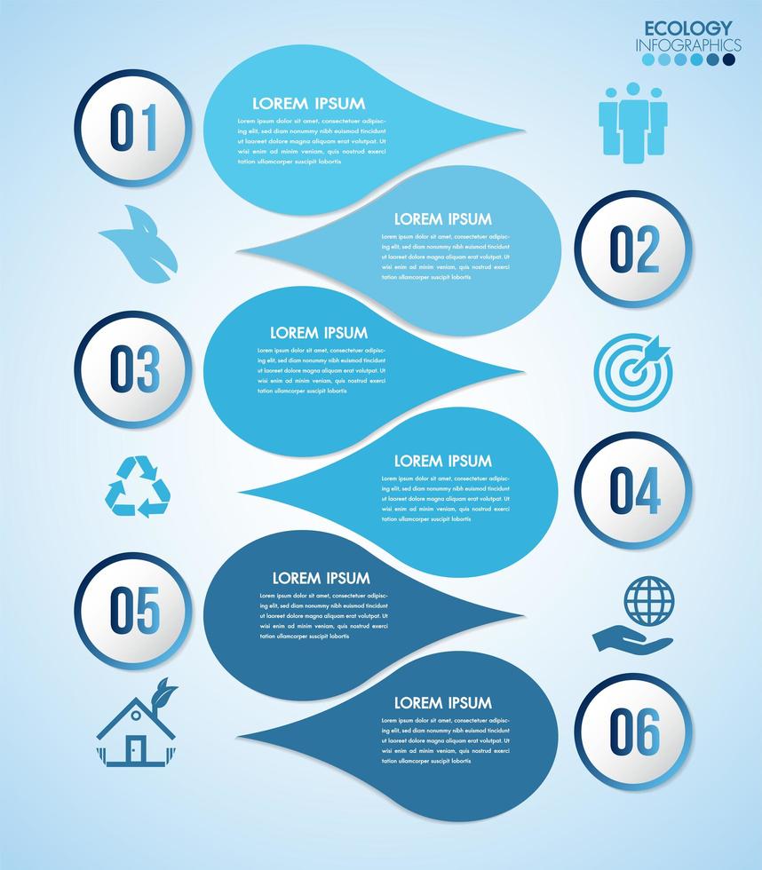 infografía de diseño de agua azul con 6 pasos vector