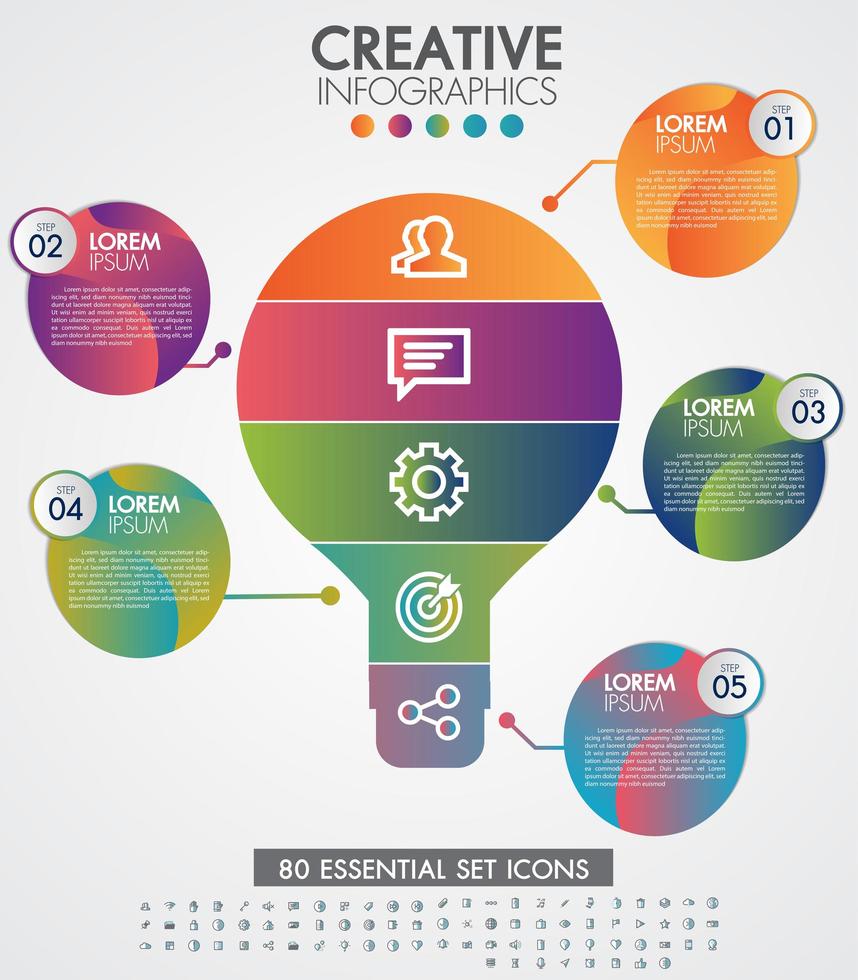 línea de tiempo infográfica de bombillas con 5 pasos vector