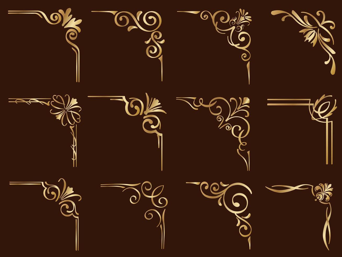 Set Of Golden FIligree Vintage Corner Frames vector