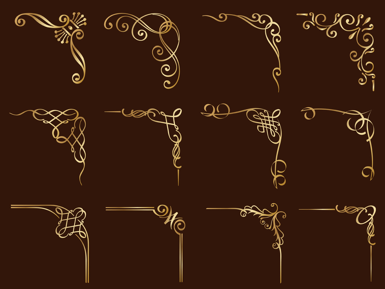 Set Of Decorative Gold Corner Frames 954054 Vector Art at Vecteezy