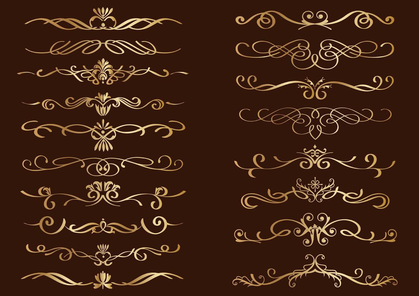 Set Of Decorative Curly Gold Borders vector