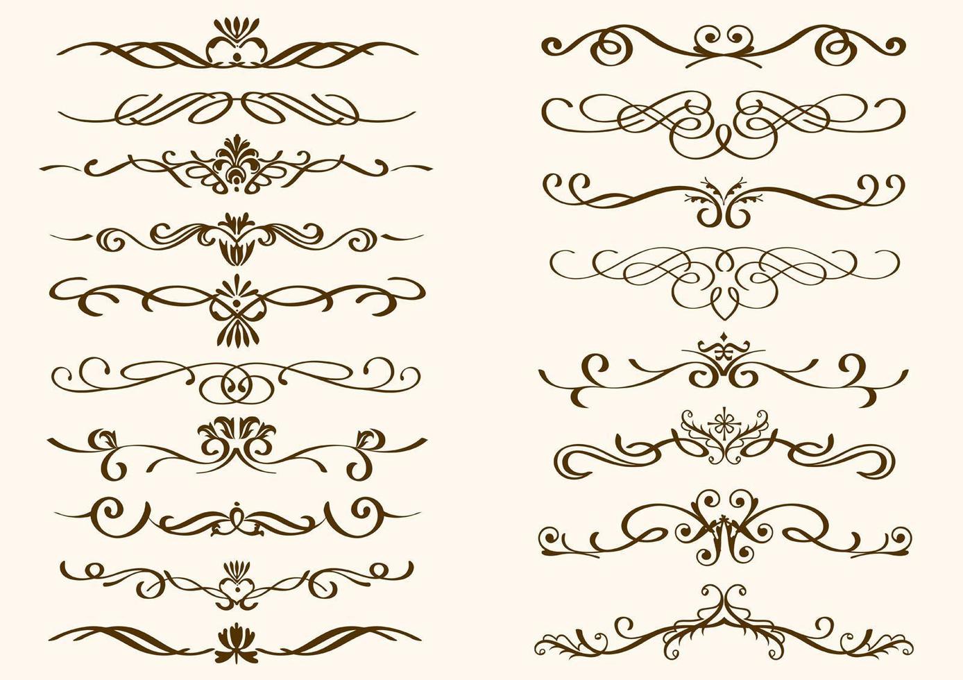 conjunto de bordes decorativos rizados de color marrón vector