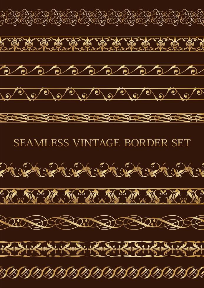 Set Of Seamless Golden Vintage Borders vector