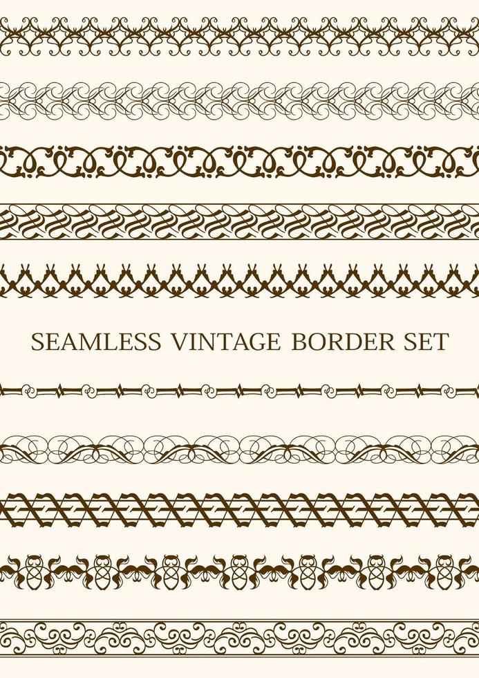 Set Of Seamless Decorative Borders in Brown vector