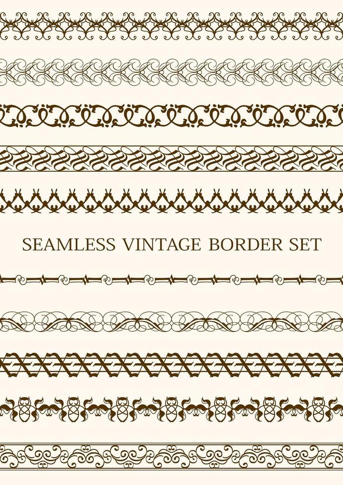 Set Of Seamless Decorative Borders in Brown vector