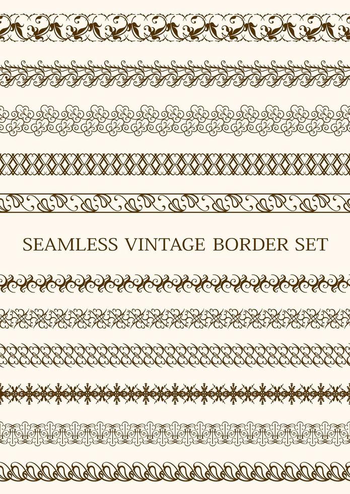 Brown Seamless Vintage Border Set vector