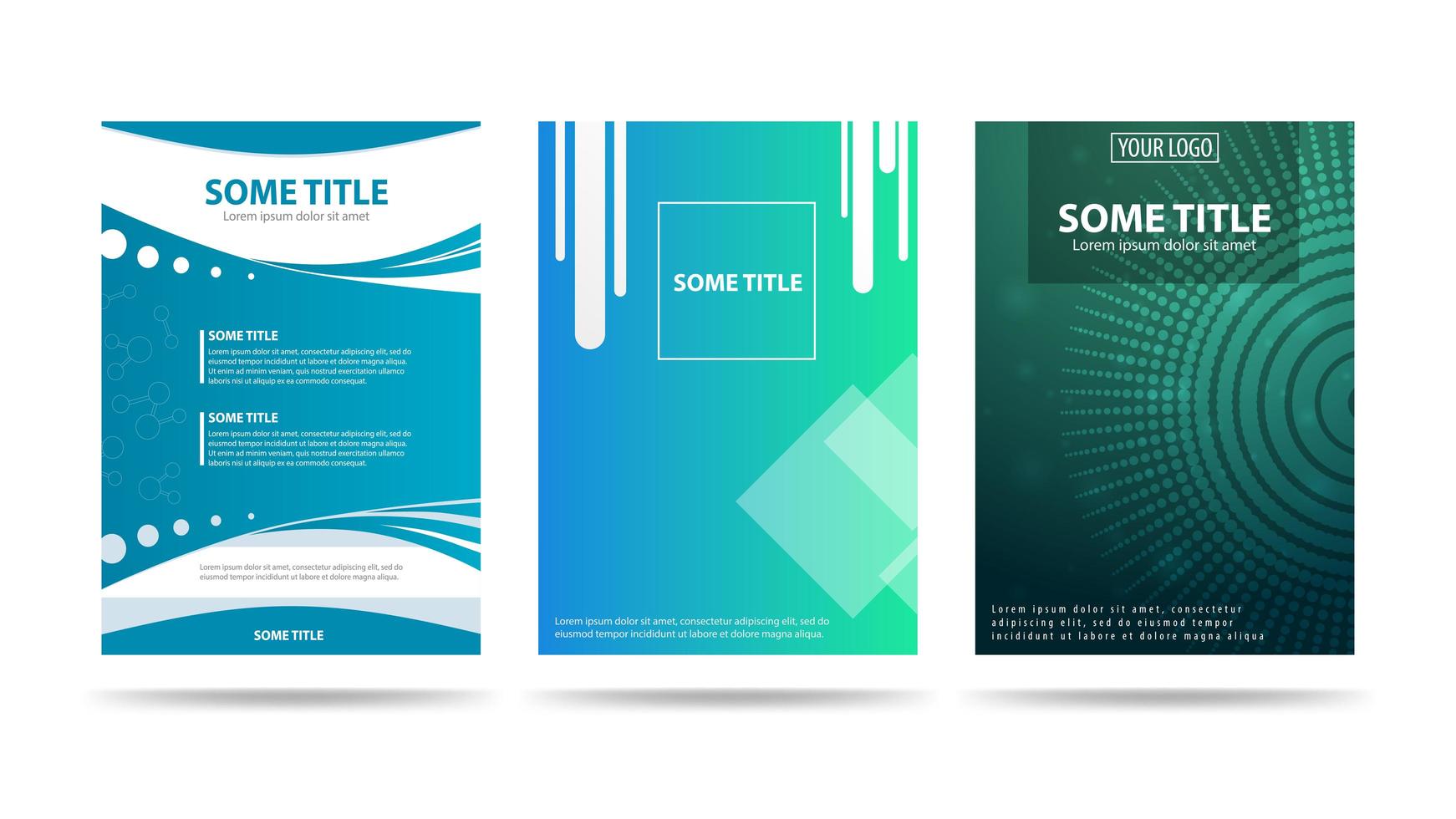 Blue and green posters with geometric abstract shapes vector
