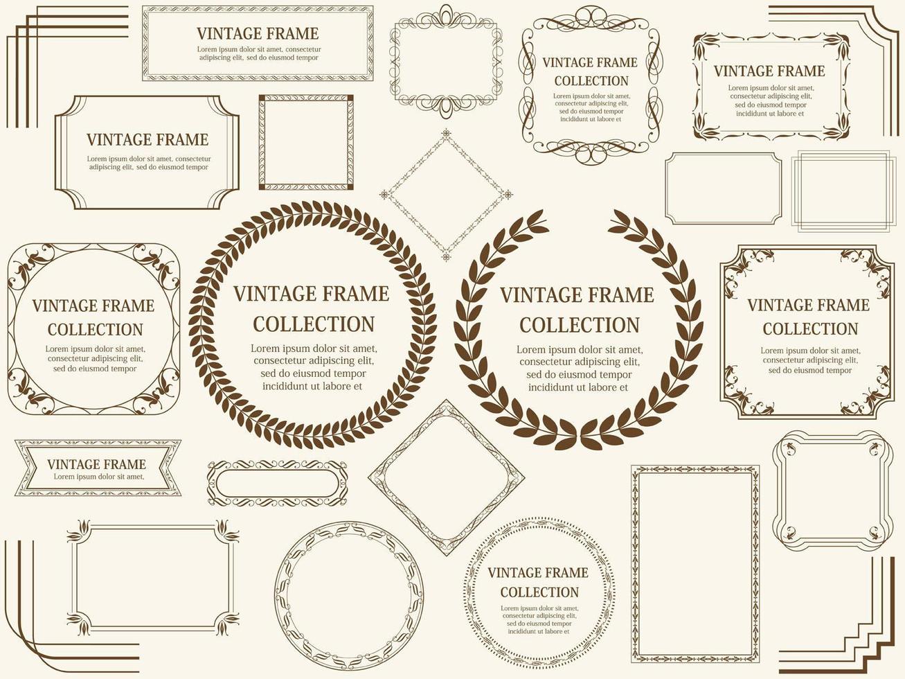 Brown Vintage Wreath and Frame Set vector