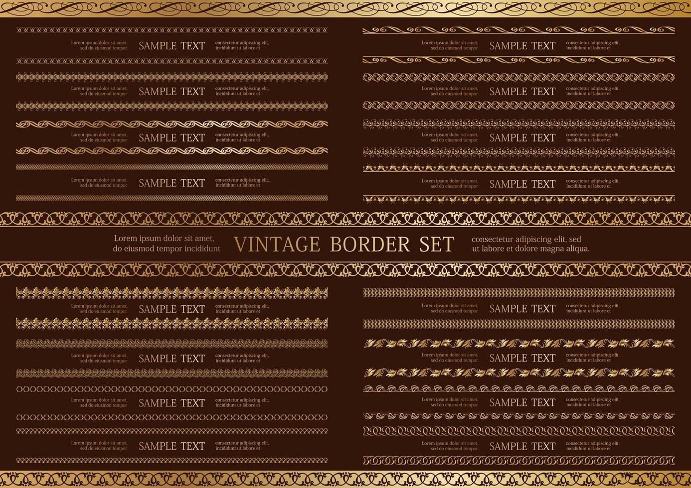 conjunto de borde vintage doble transparente oro vector