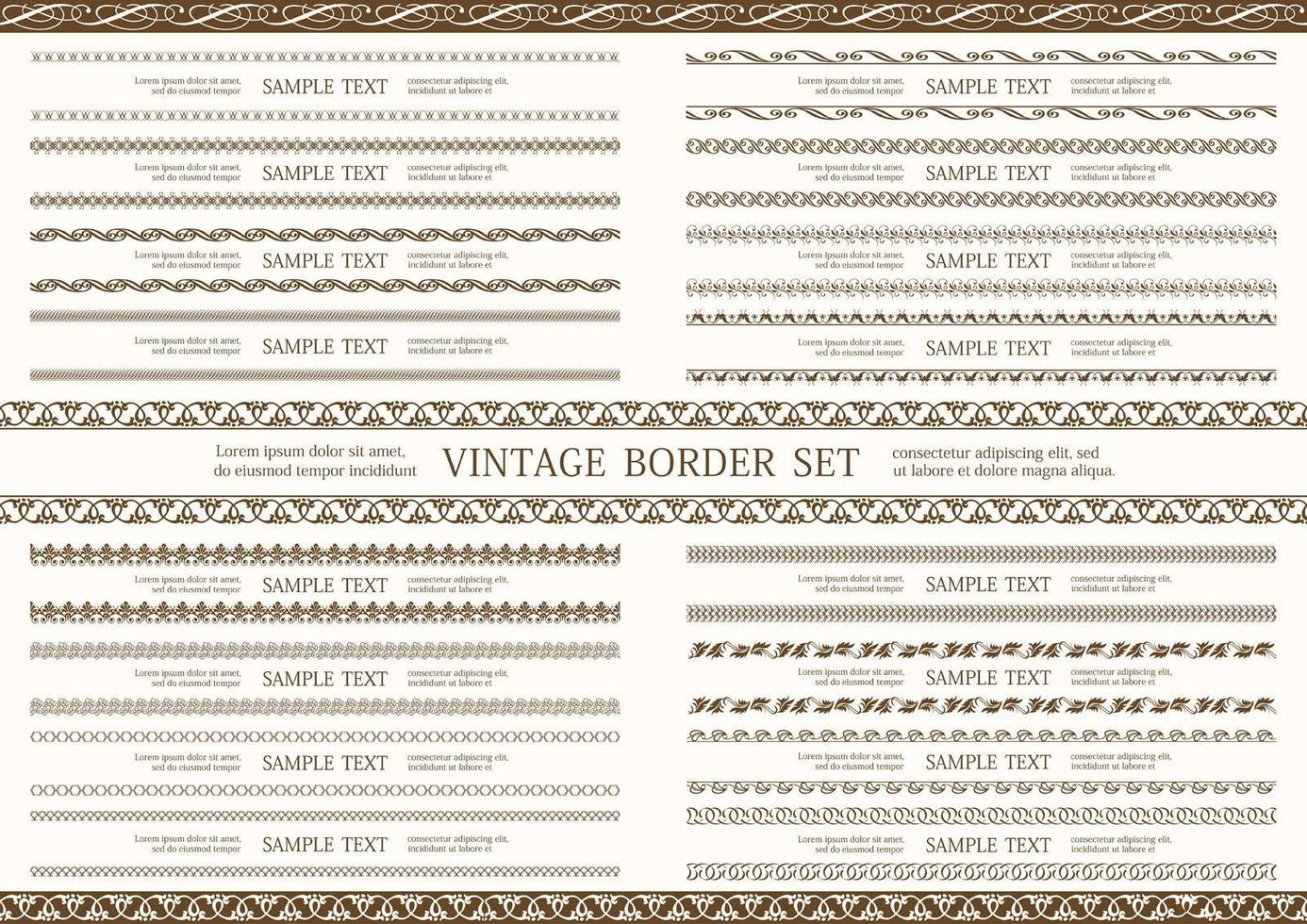 Brown Seamless Double Vintage Border Set vector